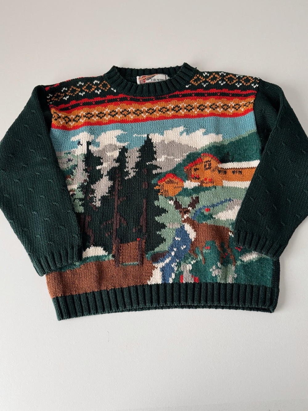 Vintage Knit Sweater Woods Deer Scenery